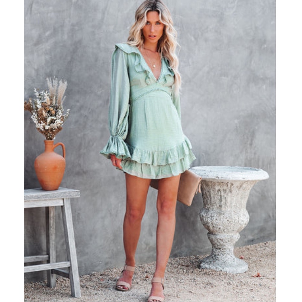 Vici Green Ruffle Mini Dress